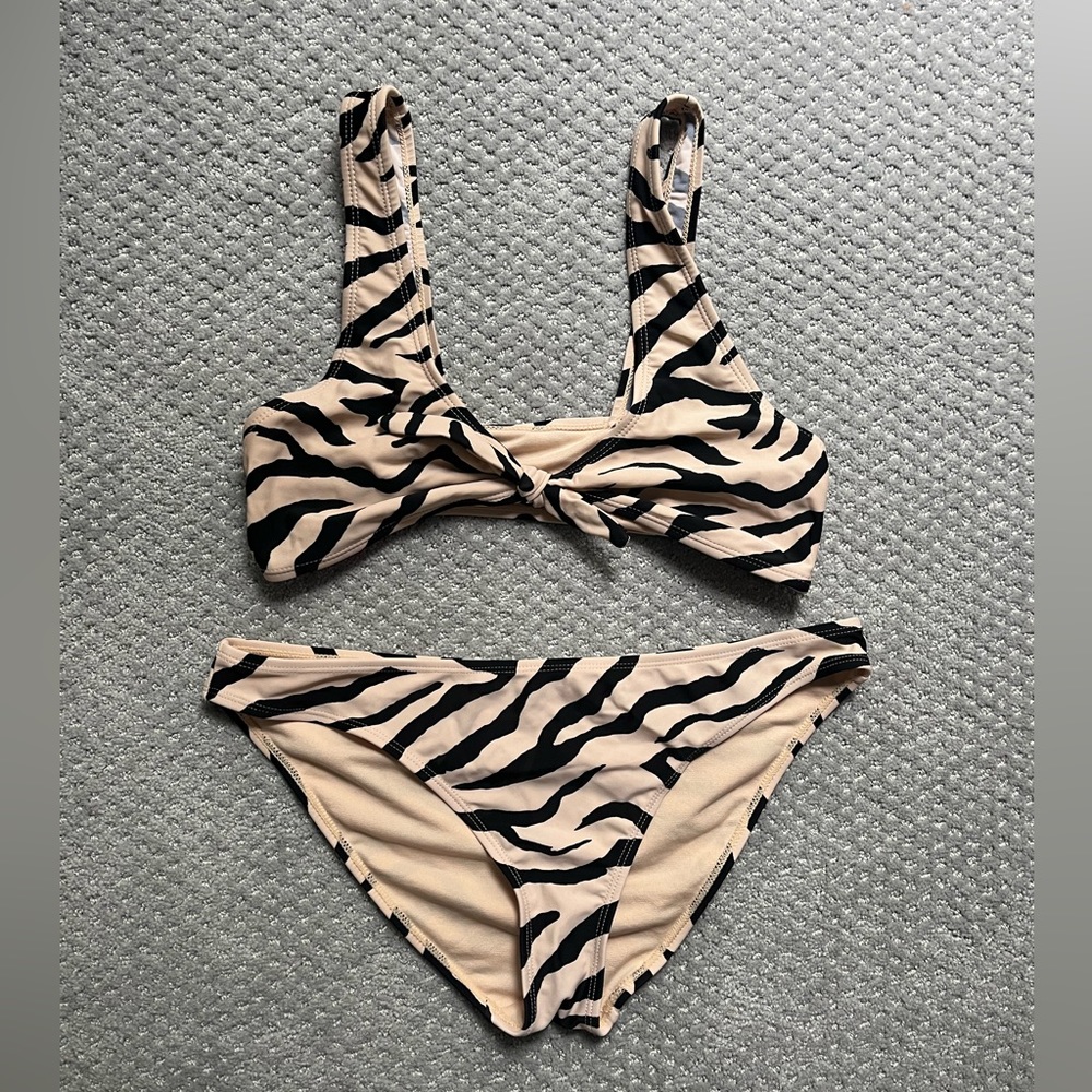 Cabana del Sol Beige Black Zebra Stripe Bikini Set